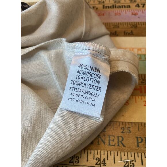 Faeriesty L LINEN Blend Wide Leg Pants Natural Vacation Lagenlook Boho - Picture 12 of 13